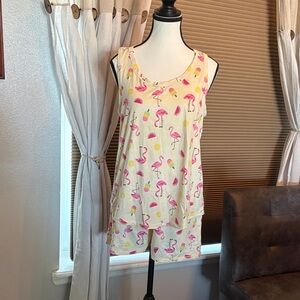 Women's Flamingo Print Sleep Tank & Shorts Set - Pink on Cream
